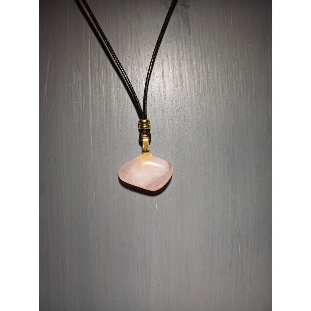 Rose Quartz Crystal Pendant Necklace Black Waxed Cord 16.5 Inch Break Away Clasp